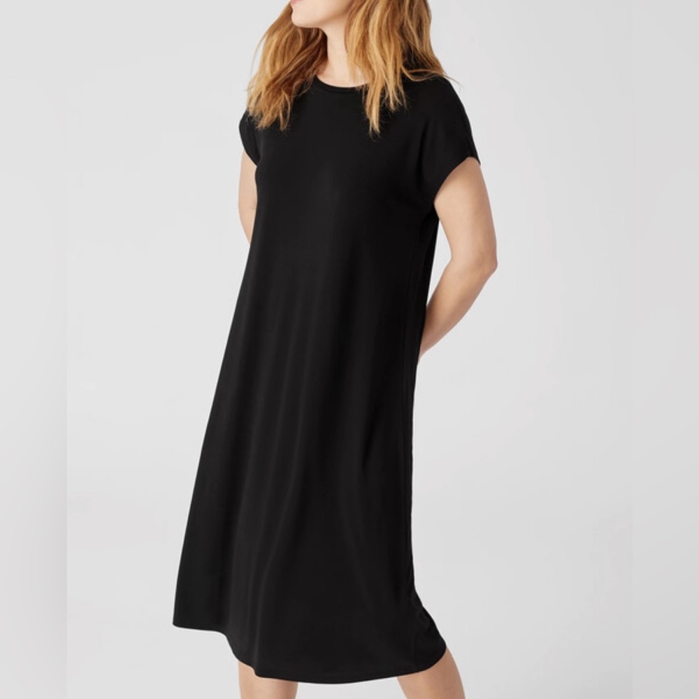 Eileen Fisher Stretch Silk Jersey Crewneck Dress Size S NWT